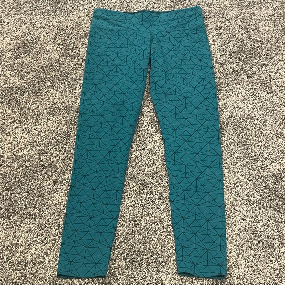 Cariloha Bamboo Fit Teal Geometric Pattern Performance Leggings Size M